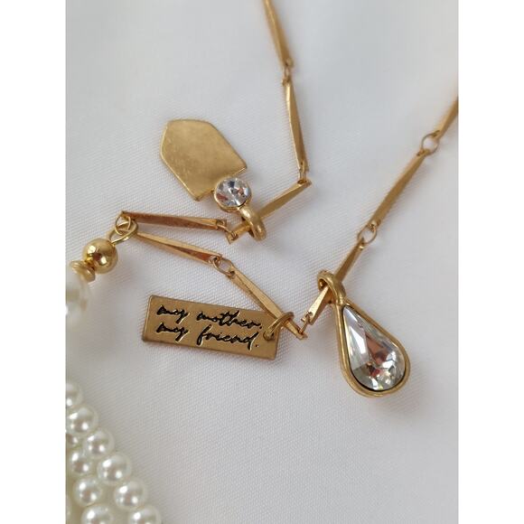 Plunder Design Gold Tone Faux Pearl Bead Dangle & Charm Necklace Statement Piece - Picture 3 of 7